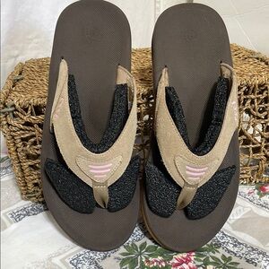 REEF Stylish Tan Brown Pink Women's Suede Leather Sandals Ladies Sz 10